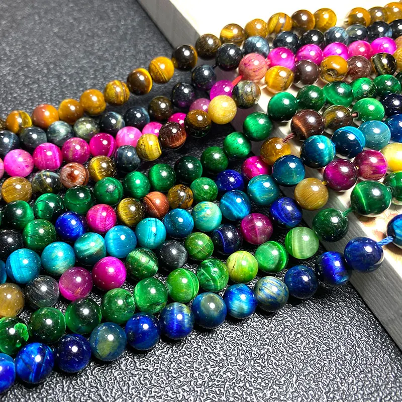 Wholesale Natural Colorful Tiger Eye Loose Round Stone Beads for Jewelry Making DIY Bracelet Accessories4 6 8 10 12 MM