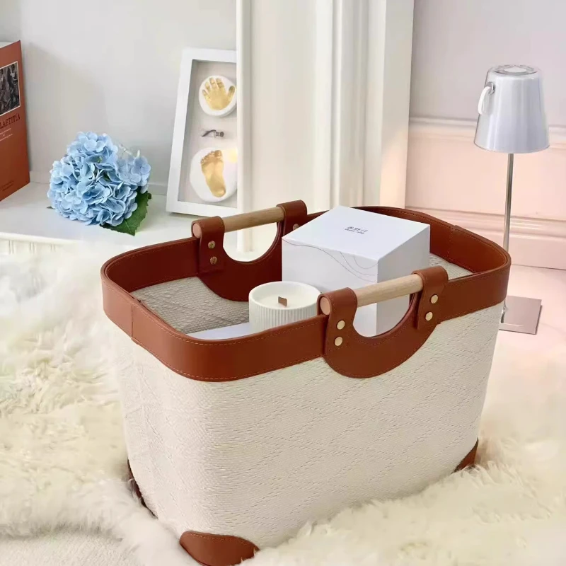 

Large Capacity Storage Baskets Multipurpose Leather Dirty Laundry Bucket Living Room Toy Organizer Luxury Bedroom Clothes Basket