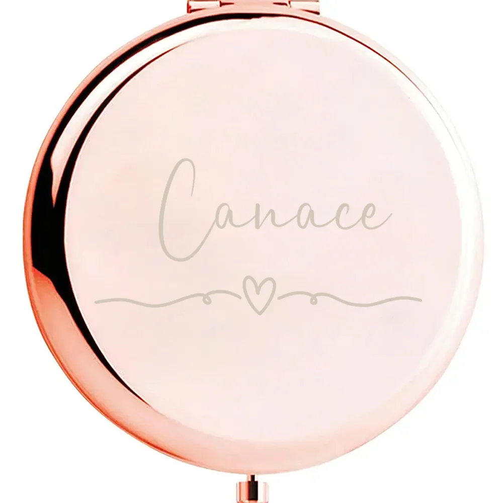 1PC Beauty love Personalized Text Laser Rose Golden Fold Mirror Round Circle Mirror Wedding Guest Gifts view 3