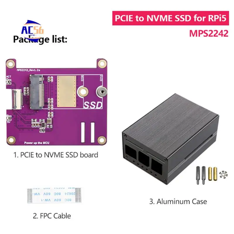 

AC56-PCIE M.2 NVME 2230 2242 Gen3 SSD HAT Плата расширения + корпус для Raspberry Pi 5 PCIE M.2 NVME SSD HAT