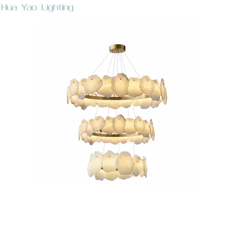 2026 New Trend Solid Marble 3 Layer LED Dimmable Lustre Ceiling Chandelier Lighting Suspension Luminaire Lampen For Living Room