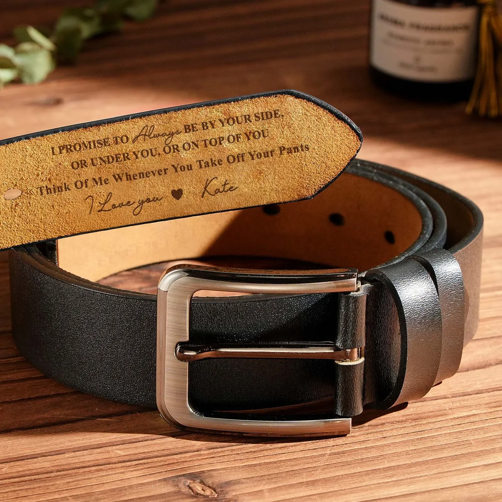 Custom Engraved Text Genuine Leather Belt Personalized Business Dress Belt with Pin Buckle Gift for Father's Day Valentine's Day