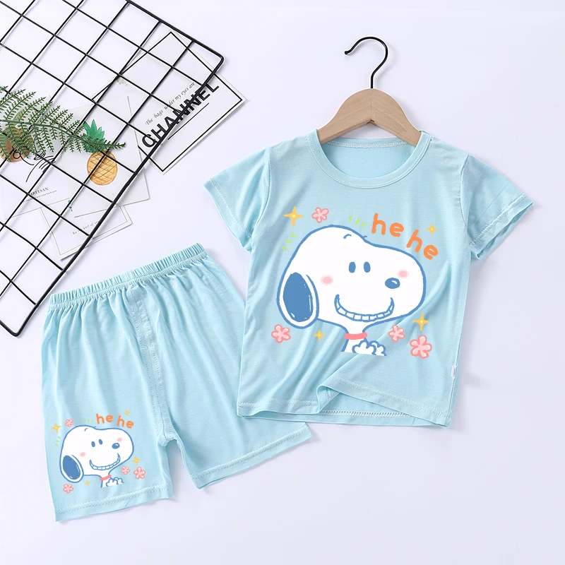 

Snoopys Boy Girl Sleepwear Kawaii Cartoon Pyjamas Set Children Cute Home Wear Short Sleeves Shorts Baby Pajamas Summer Clothes
