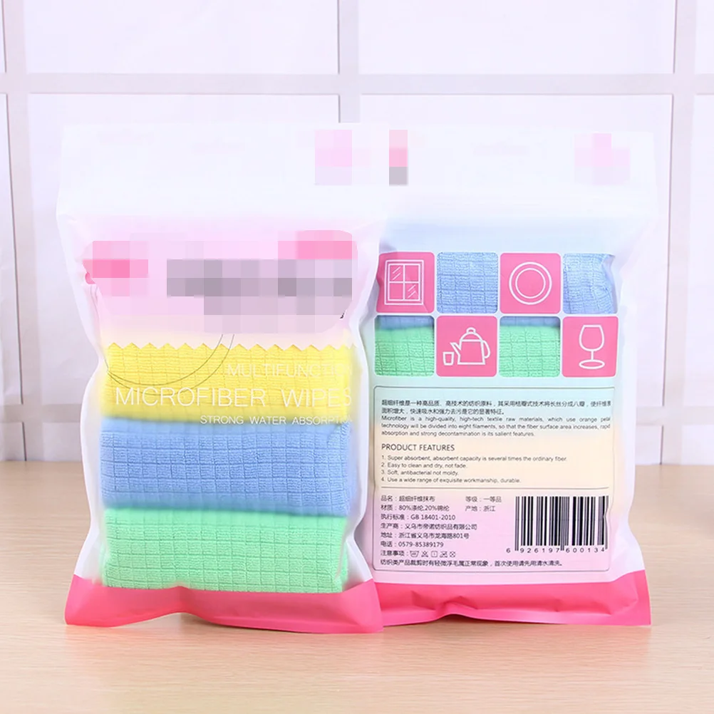 

4pcs Cleaning Cloth Microfiber Grids Scouring Pad Kitchen Duster Towel For Dishes Fruit Washing Absorbent Quick Dry