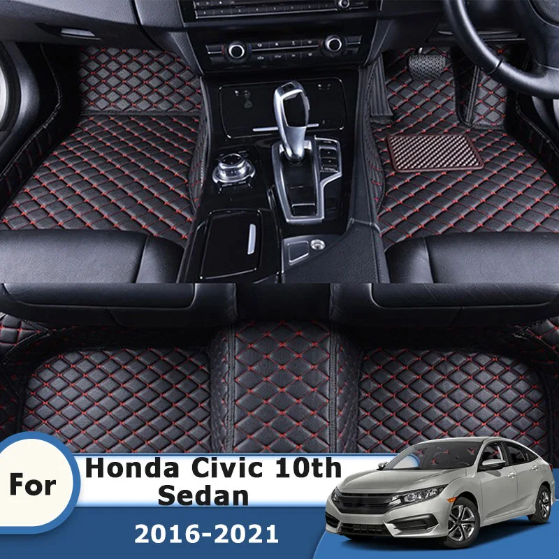RHD Car Floor Mat For Honda Civic 10th Sedan 2021 2020 2019 2018 2017 2016 Custom Leather Carpet  Auto Interior Accessories view 2