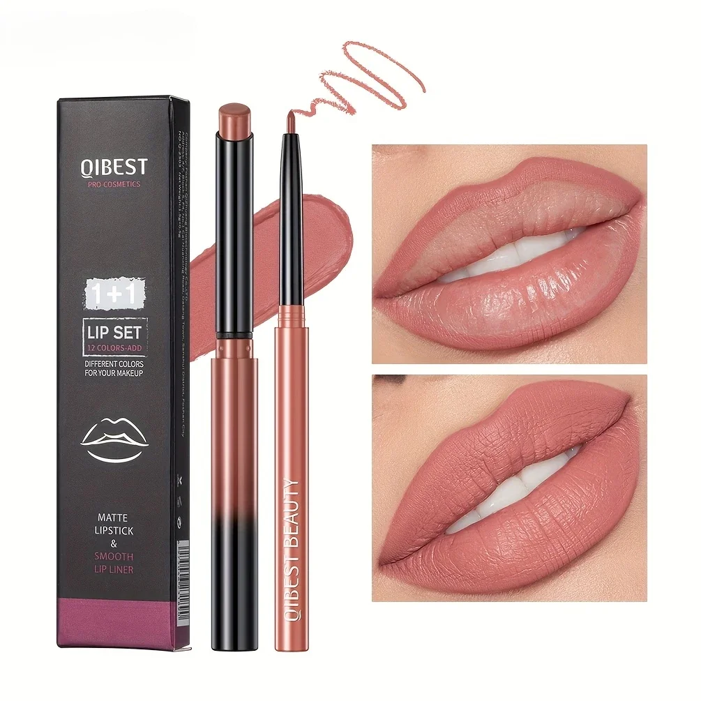 1+1 Matte Lip Set Matte Lipstick&Lip Liner Color Rendering Long Lasting Waterproof Valentine\'s Day Gifts Contain Plant Squalene