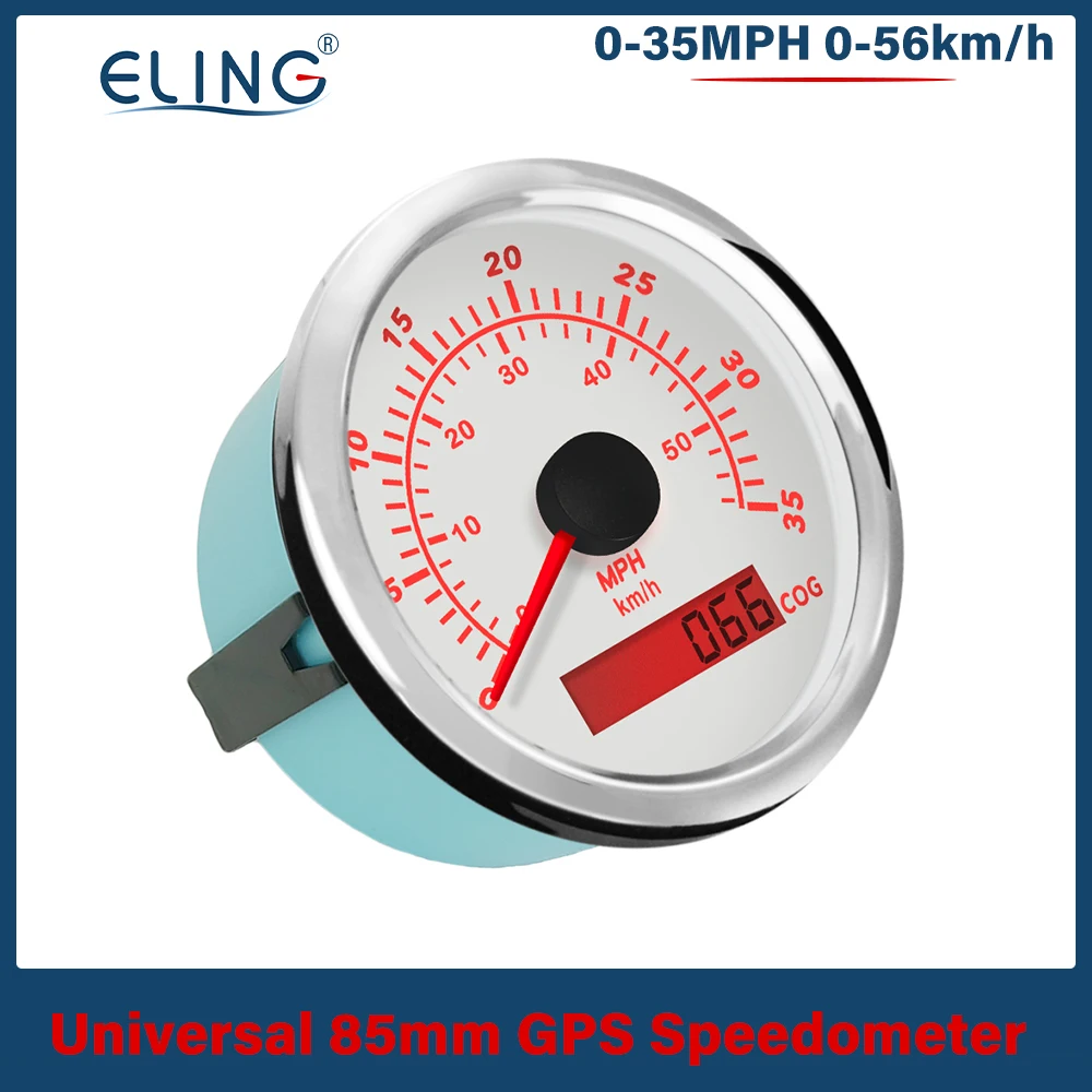 

ELING Newest 85mm Marine 0-35MPH 0-80MPH GPS Speedometer with Red Backlight 12V 24V for Car Boat SUV with GPS Antenna