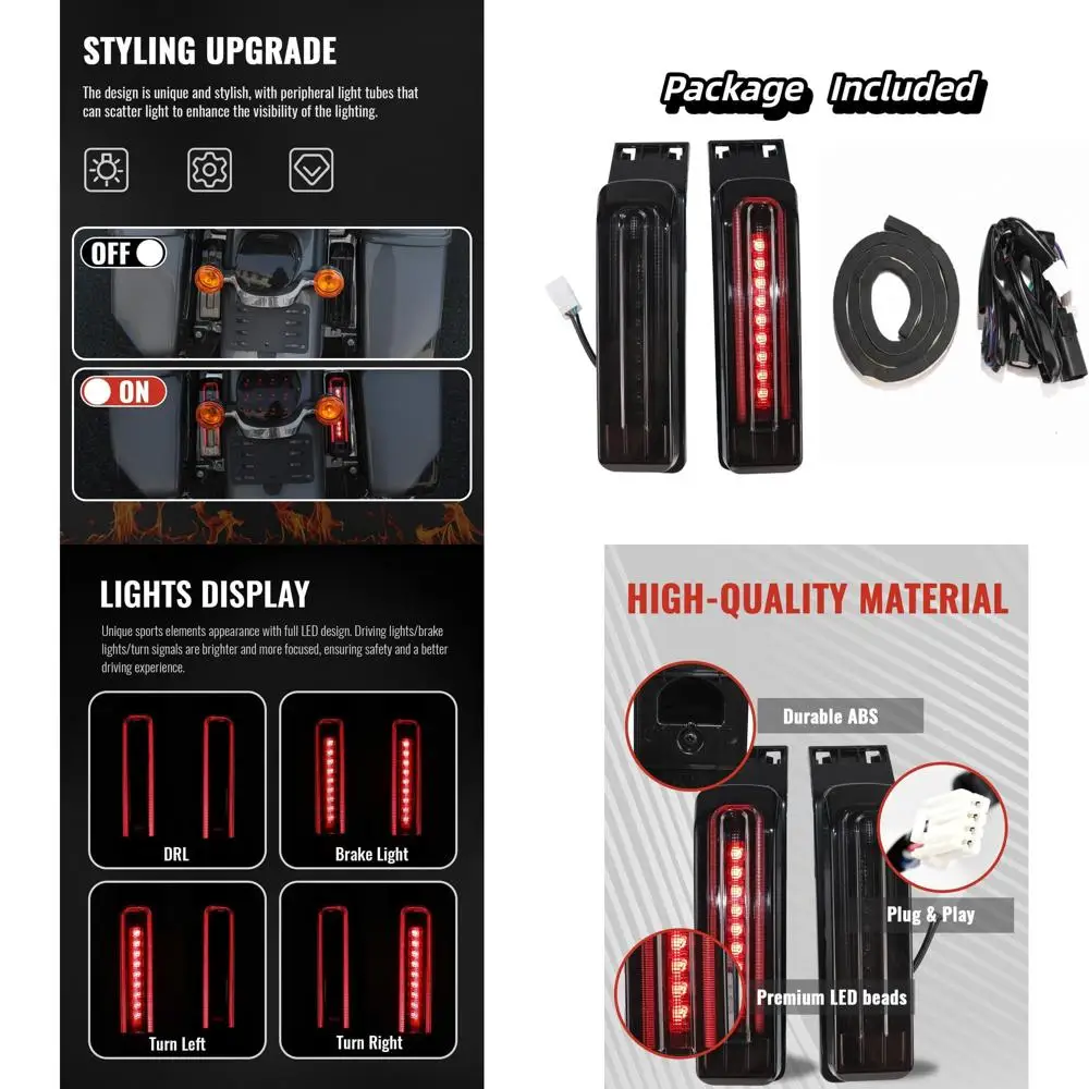 

Saddlebag Fender Light for Harley, 3 in 1 LED Rear Light Run Brake Turn Signal Auxiliary Tail Lights for Harley Ultra Limited Ro
