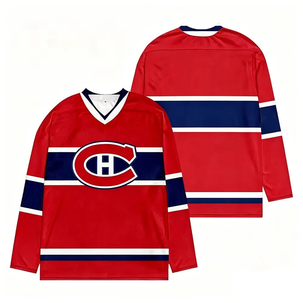 Neues Kinder-Hockeytrikot der Montreal Canadiens, V-Ausschnitt, langärmlig, sportliches Sweatshirt für Damen und Herren, Spieler-Cosplay-Oberteil – Detail 14