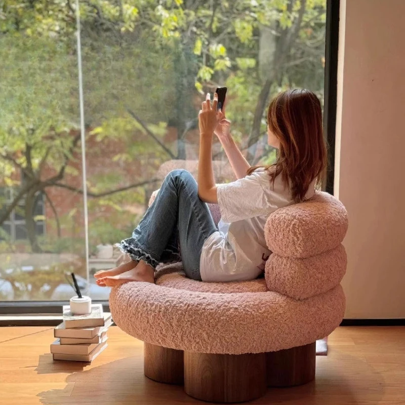 Lamb Fleece Sofa Chair Internet celebrity Balcony Leisure Single Chair Dopamine Cute Girl Lazy Leisure Chair