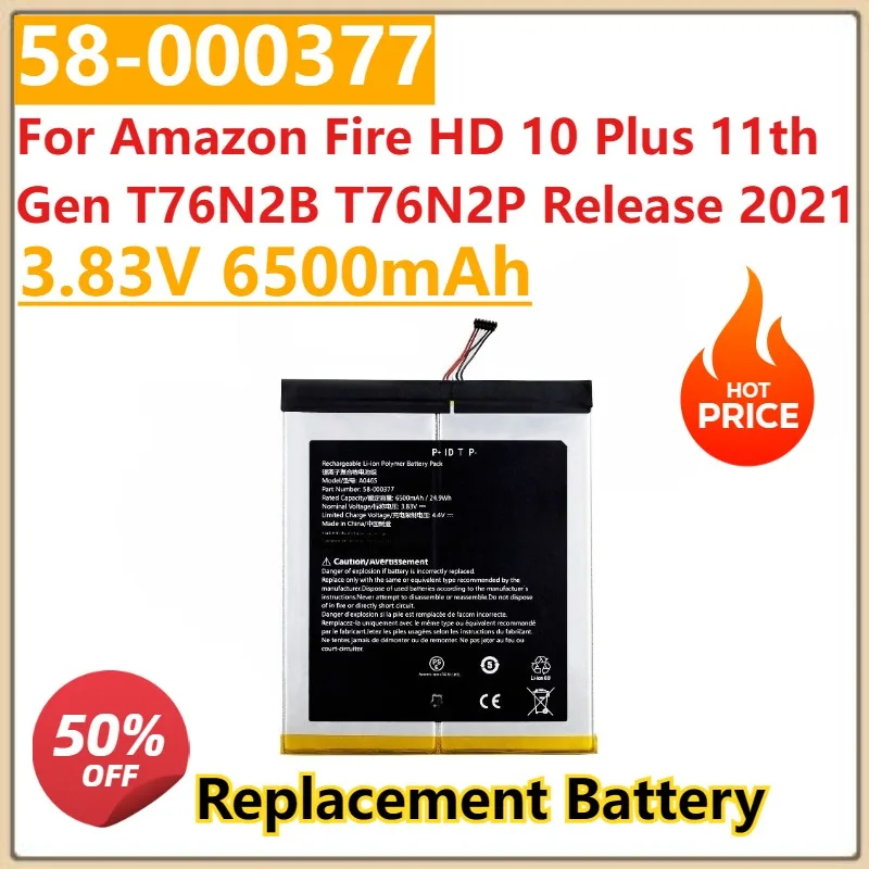 

Новый аккумулятор 3,83 В, 6500 мАч 58-000377 для Amazon Fire HD 10 Plus 11-го поколения T76N2B T76N2P, выпуск 2021