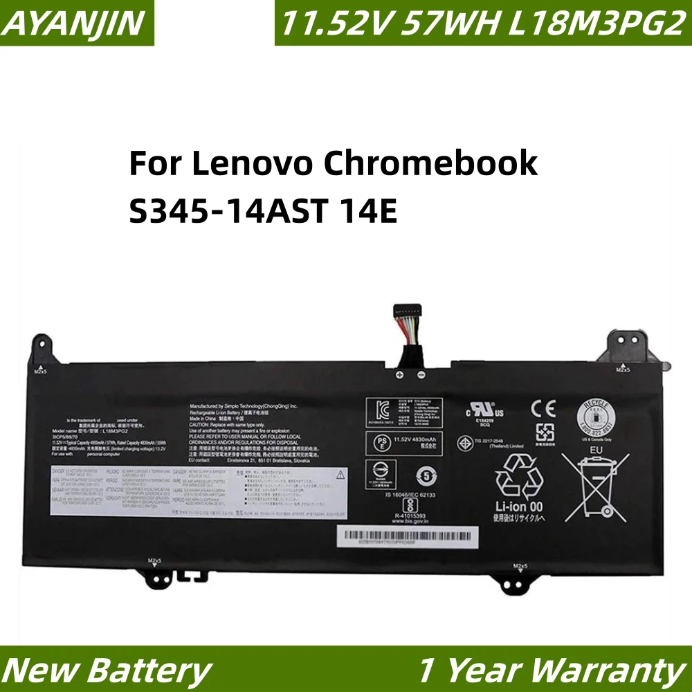 L18D3PG2 11.52V 4955mAh Laptop Battery for Lenovo S345-14AST 14W 18M3PG2 3 L18D3PG2 L18L3PG2 5B10T09112 5B10T04980 5B10W13940