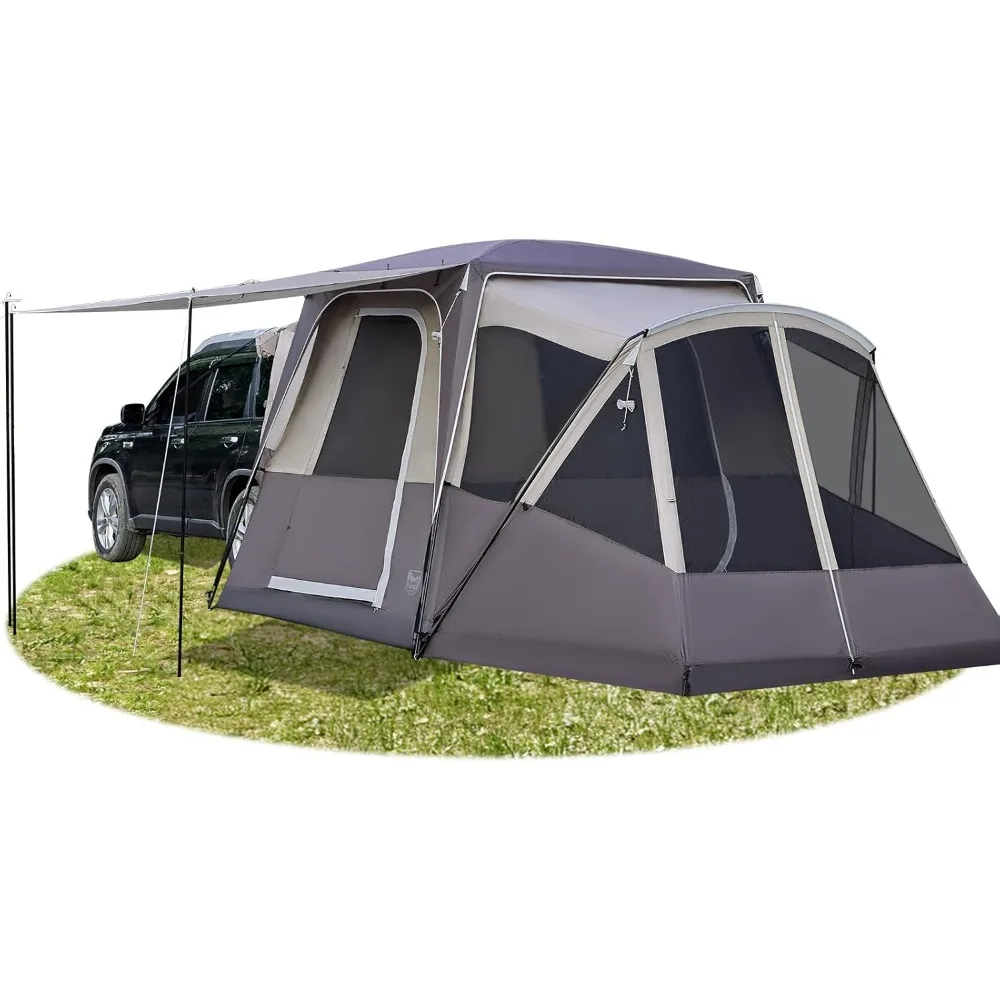 

Family Camping Tent for 5-9 People: Weather-Resistant SUV Tent with Screened Porch and Awning, Portable for Van or Car Use