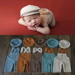 Newborn Photography Props Outfit Baby Retro Little Gentleman Hat Bow Tie Photography Shooting Accessories