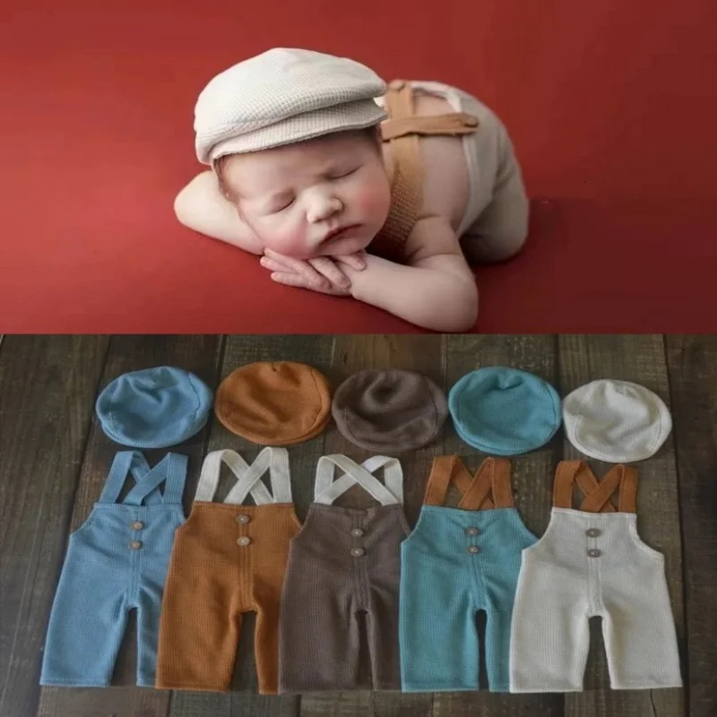 Newborn Photography Props Outfit Baby Retro Little Gentleman Hat Bow Tie Photography  Shooting Accessories