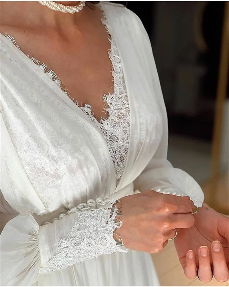 Abiti da sposa BOHO maniche lunghe a sbuffo abiti da sposa scollo a v Backless abiti Sexy per la sposa 2024 abiti De Novia Exquisite 2023