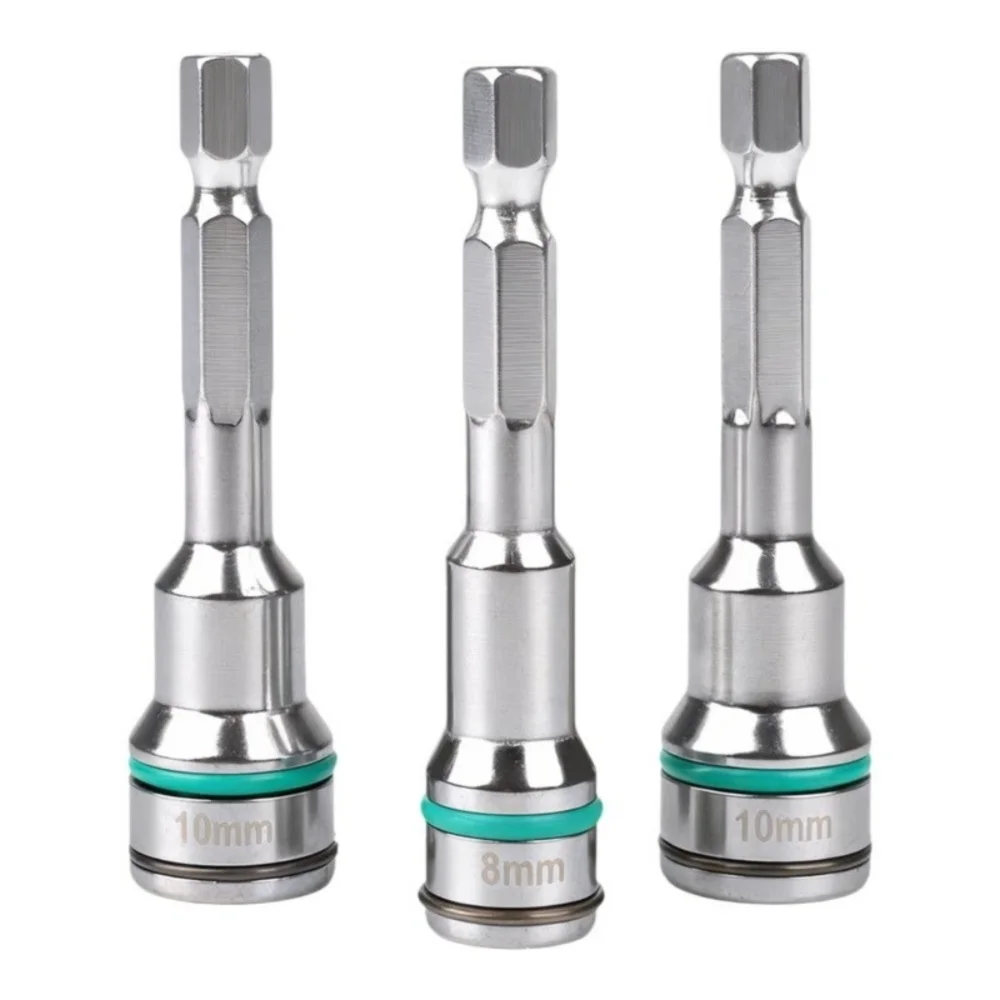 1/4 Inch Hex Shank Hex Socket Adapter Magnetic Spring Retention 8mm 10mm Size Nut Driver Adapter Steel Construction