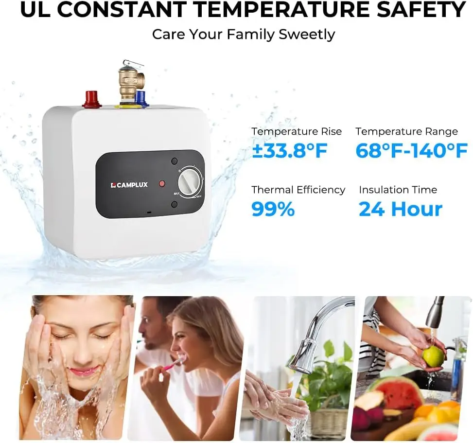 Mini Tank Electric Water Heater 1.3 Gallons Hot Water Heaters 120V, Under Sink Water Heater with Cord Plug 1.44kW