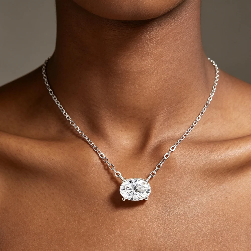 Serenity 1/2/3ct Oval Cut Moissanite Necklace for Women Sparkling Lab Diamond Pendant Necklace 925 Sterling Silver Chain Jewelry