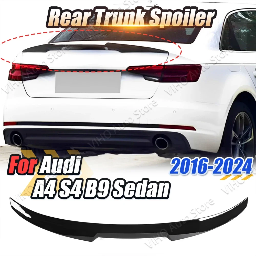 For Audi A4 B9 S4 S-line RS4 Sedan 2017-2024 Car Rear Spoiler Rear Trunk Lip Trim Tail Wing Extension Body Kit Carbon Fiber Look