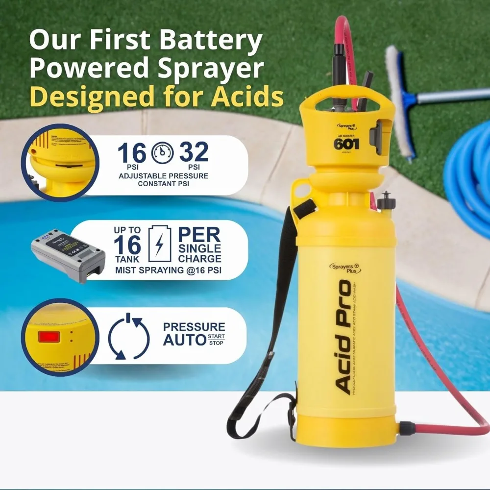 601 Air Booster Acid Effortless Sprayer - Battery-Powered, Constant PSI, Adjustable Pressure for Optimal Coverage