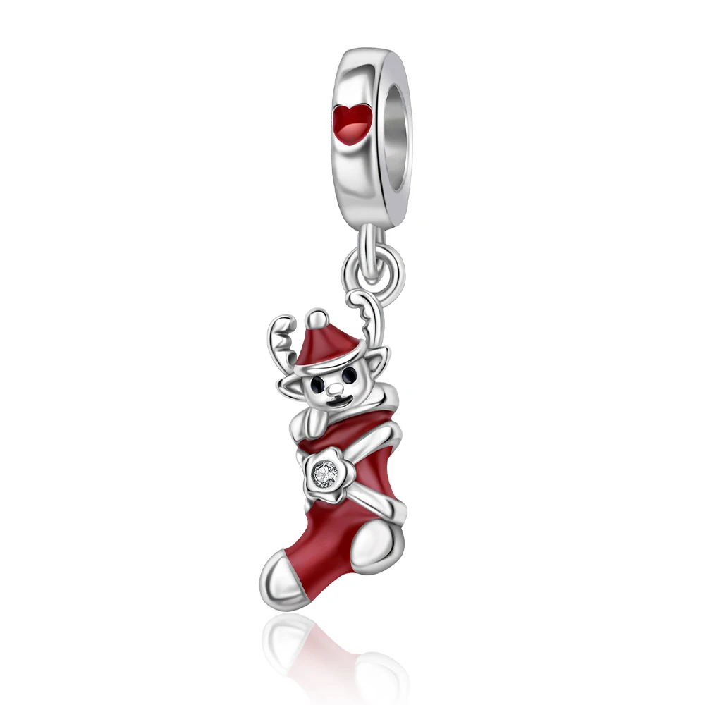 

Danturn 925 Sterling Silver Original Bead Christmas stockings Dangle Charm fit Snake Chain Bracelet Fashion Women Jewelry Making