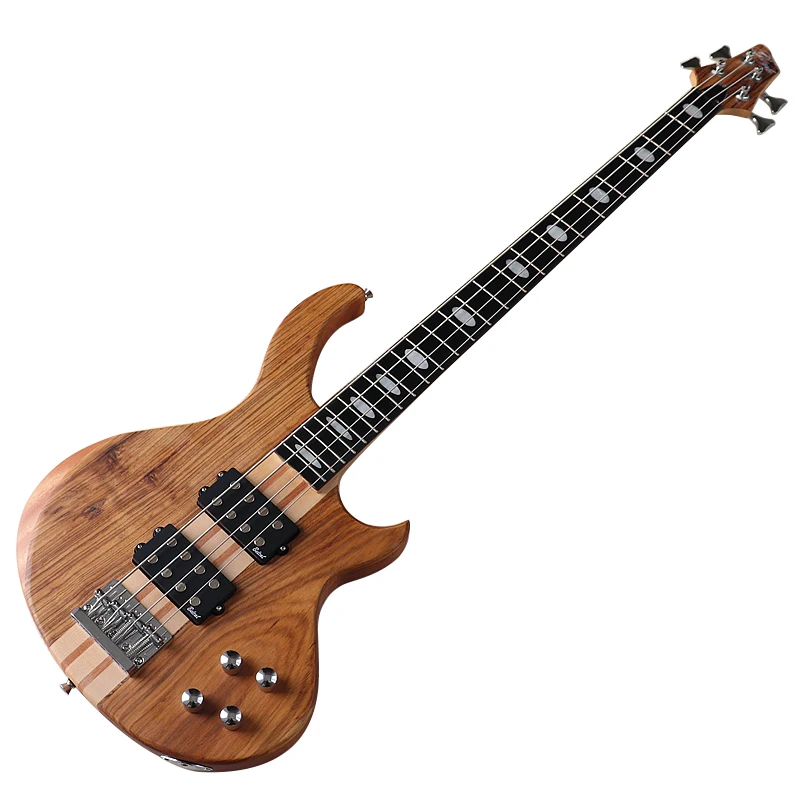 Professional 6 String Electric Bass Guitar Neck Through Solid Okoume Wood Matte 43 Inch Bass Guitar Hickory Top Active Guitar