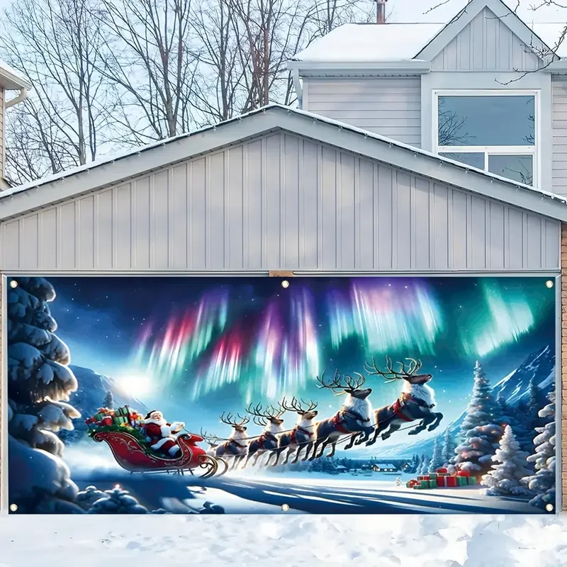 

VIKAMA зимнее рождественское украшение для гаражных ворот, баннер, снежная ночь, Санта-Лось, большой гараж, украшение для дома и улицы, стены, двери
