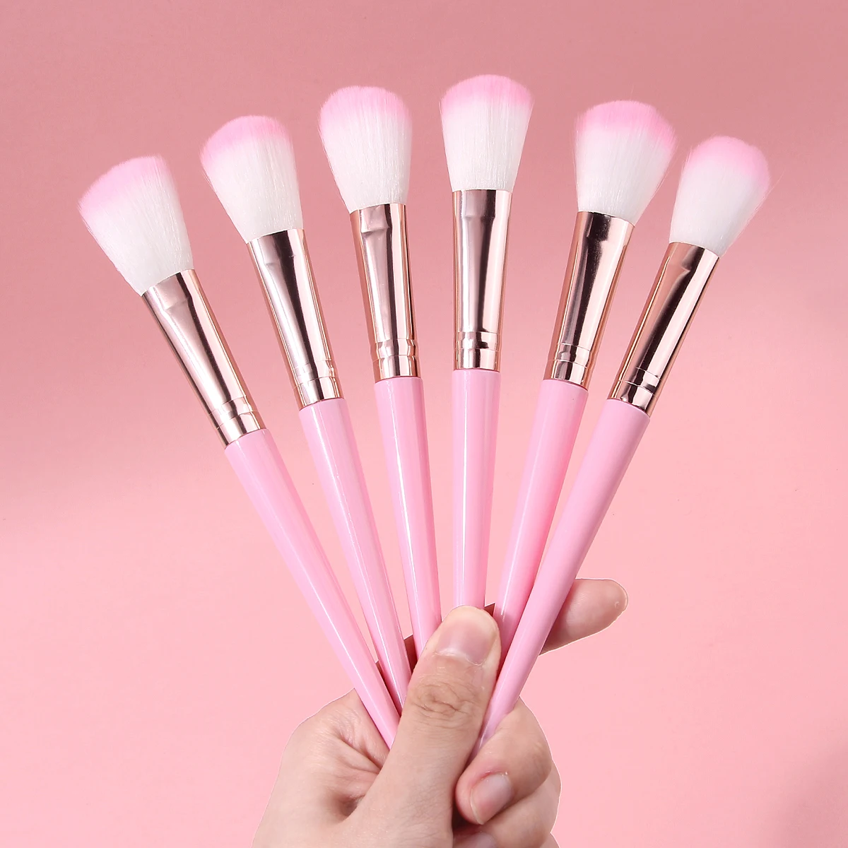 6Pc Daily Use Makeup Brushes Soft Pink Hair Blush Powder Brushes Airy Flawless Finish Professional Face Cosmetic Tool Kit view 3