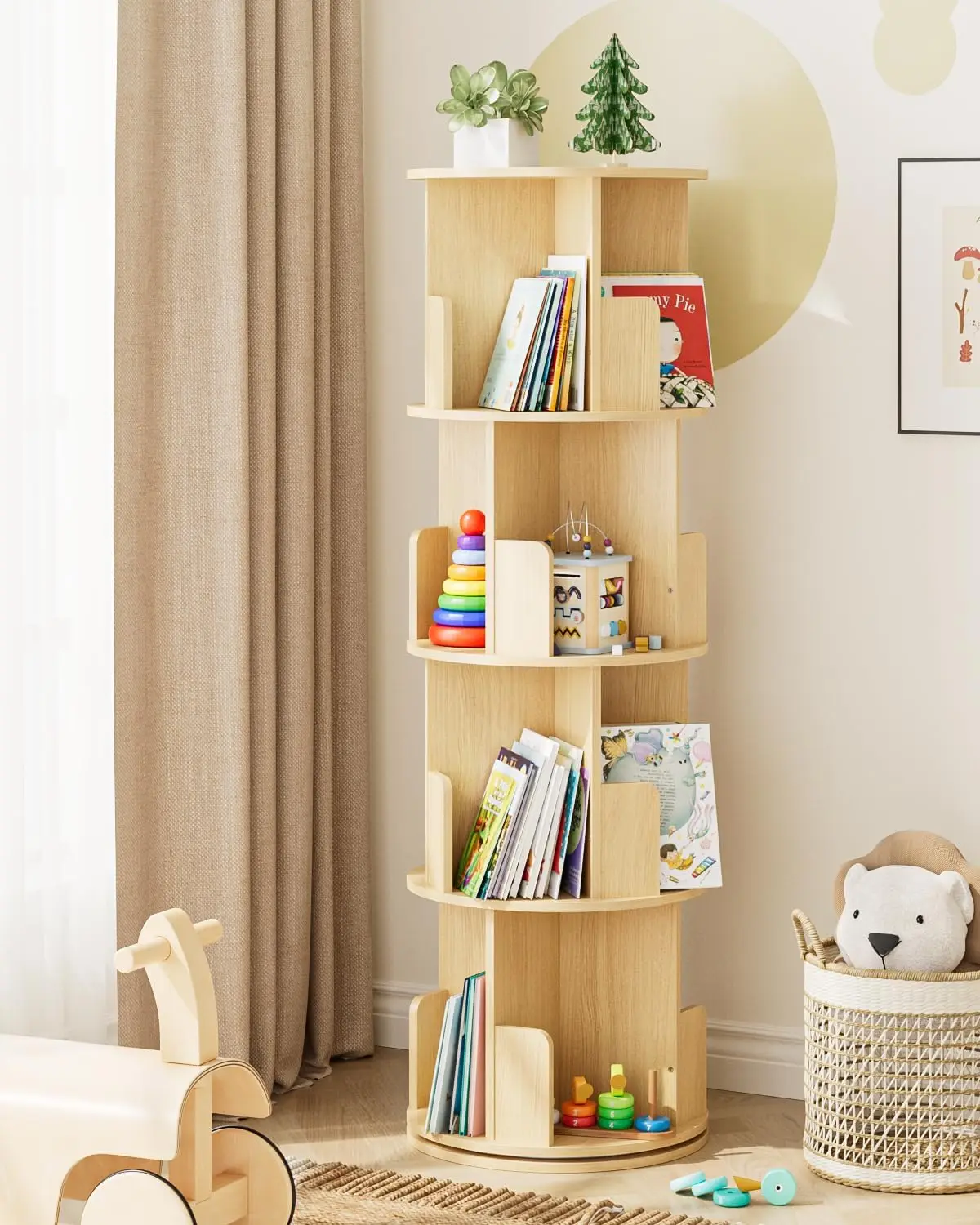 Rotating Bookshelf, Tall 4 Tier Rotating Spinning Bookshelf Tower, 360 Spinning Floor Standing Bookcase Storage Rack, Conner Rot