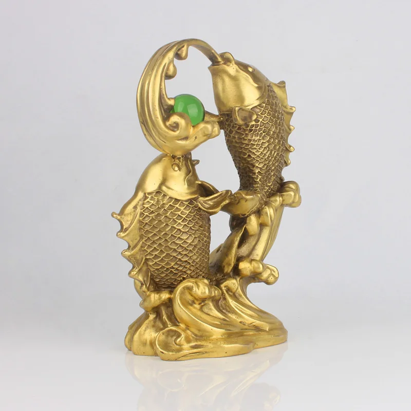 LARGE # office home Company shop store  Fortune Money Drawing mascot GOOD LUCK Goldfish NIAN NIAN YOU YU brass statue
