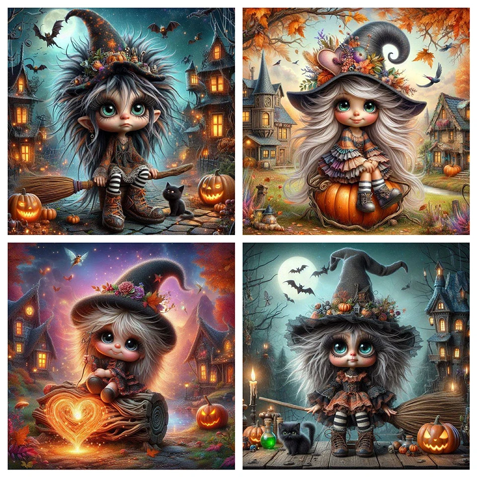Magic Witch Cartoon 5D DIY Diamond Painting Rhinestone Fantasy Girl Cross Stitch Handicrafts Mosaic Embroidery Home Decor Gift