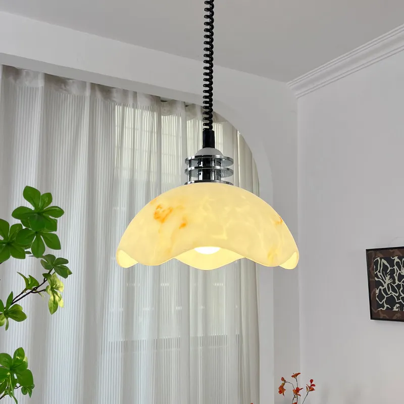 

Modern Eggshell Marble Restaurant Pendant Lights Bar Counter Bedroom Bedside Study Balcony with Adjustable Height Hanging Lamps
