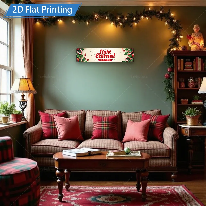 [2D FLAT] 1 قطعة علامة معدنية، 8 × 12 بوصة ضوء عيد الميلاد لافتة معدنية أبدية جدار ديكور فني