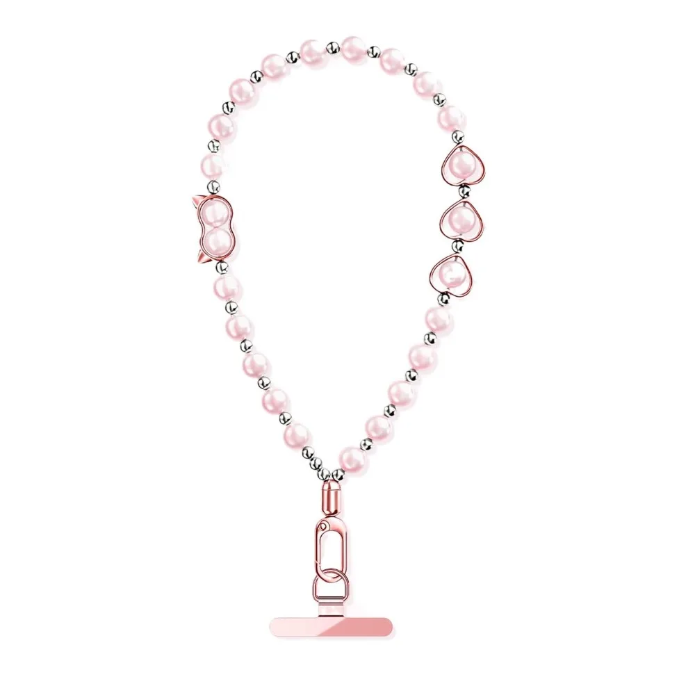 

Модный ремешок для телефона с бусинами в виде кошачьей головы, ручной работы, на запястье, цепочка для мобильного телефона, подвеска-сердце, защита от потери, для девочек и женщин