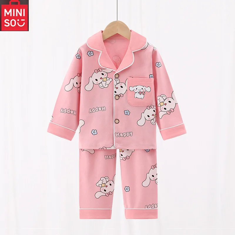 

Детские пижамы с героями мультфильмов «Hello Kitty», весенне-осенний стиль с лацканами My Melody Sanrio, милый женский детский модный комплект домашней одежды