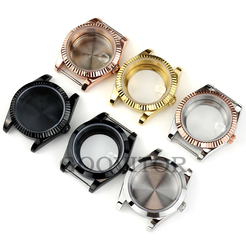 

Корпус NH35 36 мм/39 мм, водонепроницаемый корпус с сапфировым стеклом, черный/золотой/розовое золото, PVD, нержавеющая сталь для механизма Datejuet Mod NH35 NH36