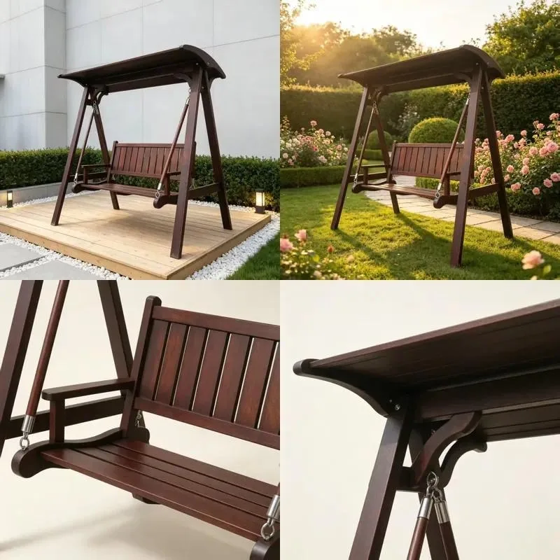 Modern Double Hanging Chair Solid Wood Rocking Swing for Family Courtyard Balcony Park Outdoor Indoor Use Comfortable Seat