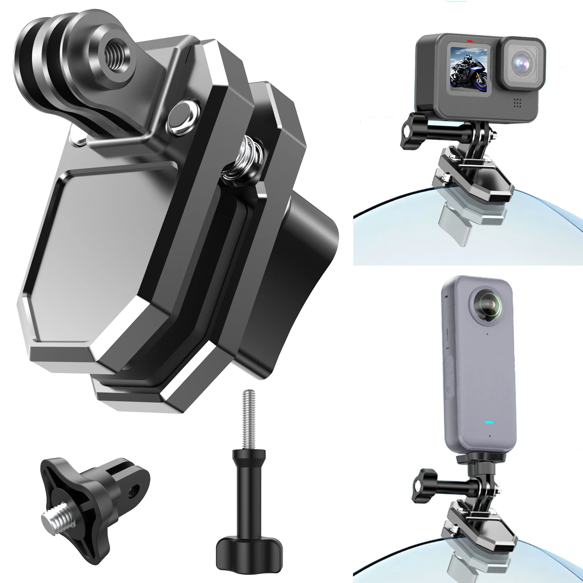 Motorcycle Windshield Mount Clamp Aluminum Clip For GoPro 13 12 Insta360 X5 X4 X3 Ace For DJI Osmo 360/Action 6 4 5 Accessories