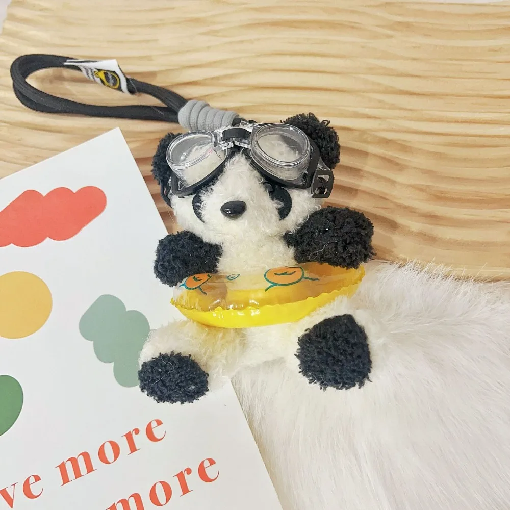 PVC Swimming Panda Keychain Cartoon Stuffed Goggles Animal Pendant Korean Style Duck Printed Plush Panda Key Ring Couple