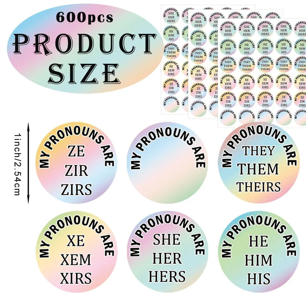 My Pronoun are Sticker They Them Theirs Gender Identity Labels 1inch He Him She Her Name Tag Pronouns Name Badge Stickers 600Pcs