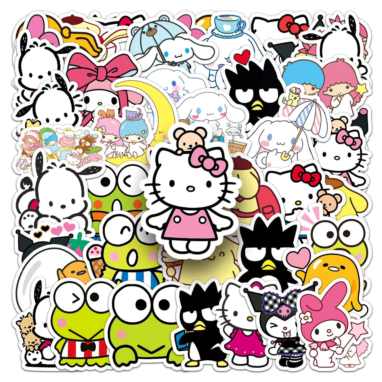 51 Piece MINISO Sanrio Funny Cute Sanrio Family Cinnamoroll Melody Hellokitty Mixed Stickers DIY For Phones Laptop Car Sticker