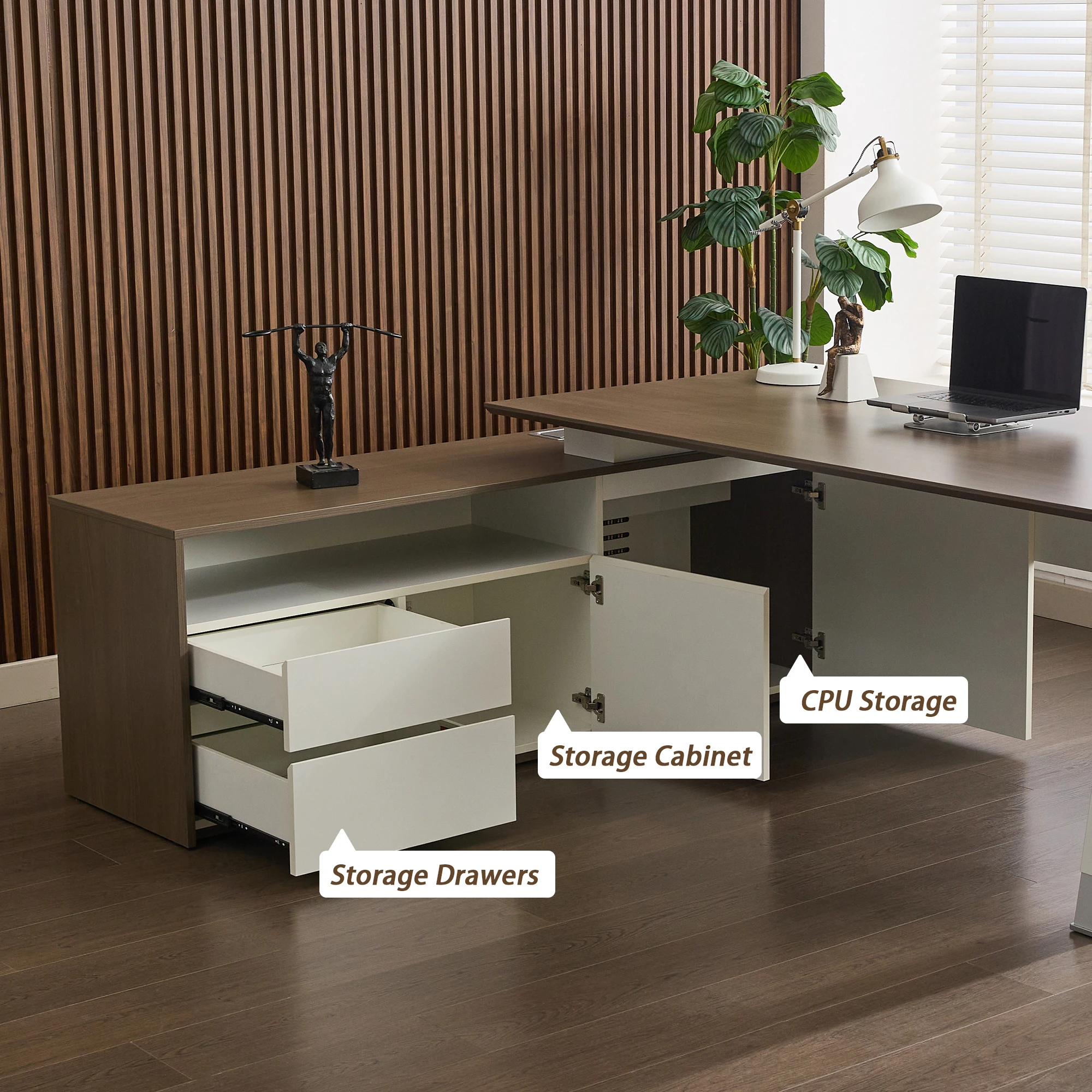 مستودع الولايات المتحدة في الخارج شحن مجاني مكتب تنفيذي كبير الحجم خشبي فاخر وحديث على شكل حرف L