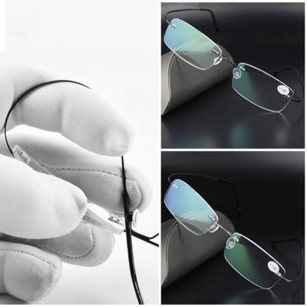 Lunettes de vue rectangulaires unisexes sans monture en titane à mémoire de forme pour la lecture