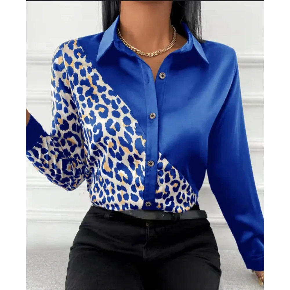 Woman's Clothing New Spring Fashion Shirts Internet Celebrity Tops Slimming Splicing Printed Leopard Print Shirts For Women.