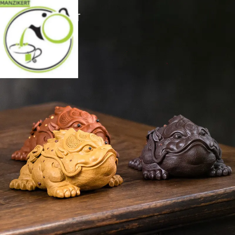 

Chinese Lucky Fortune Golden Toad Statue Ornaments Yixing Purple Clay Tea Pet Handmade Sculpture Tea Set Decoration Tea Ceremony