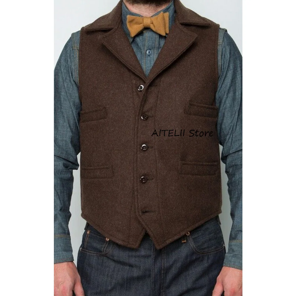 

Men's Vest Casual Style Wool Fabric Notched Lapel Single-welt Pockets Elegant Man Vest Classic Suit Sleeveless Fancy Suits