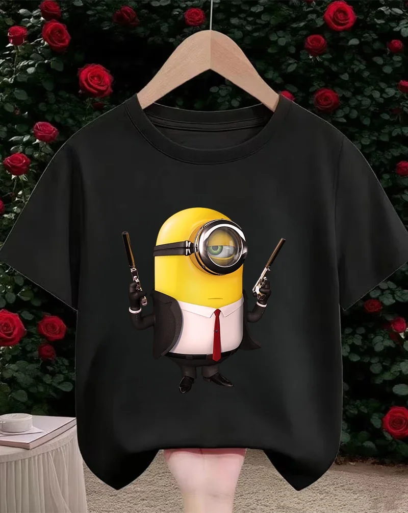 

Cute Summer Minions T Shirt 3-14Y Boys Girls Kawaii Fashion Street Hot Cartoon Casual Crew Neck Children