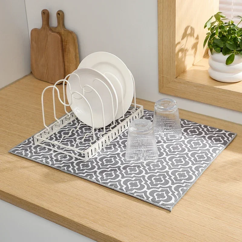 1 Pack Dish Drying Mats for Kitchen Counter Absorbent Reversible Drying Mats Kitchen Countertop Protector Dishes Drainer Pad
