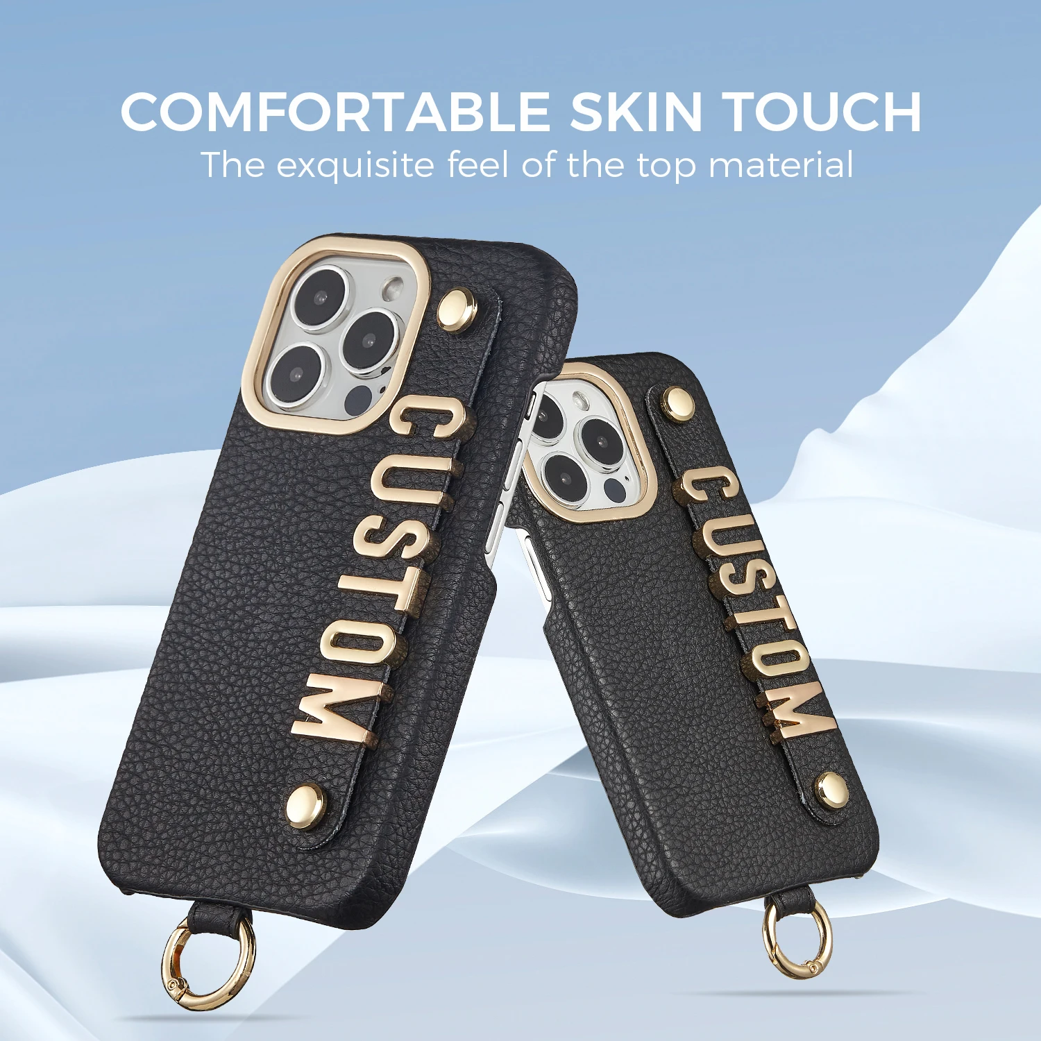 Personalized Leather Phone Case Custom Name Strap Metal Letters for iPhone17 16 15 14 13 12 11ProMax 15 16Plus Lanyard Cover Fit